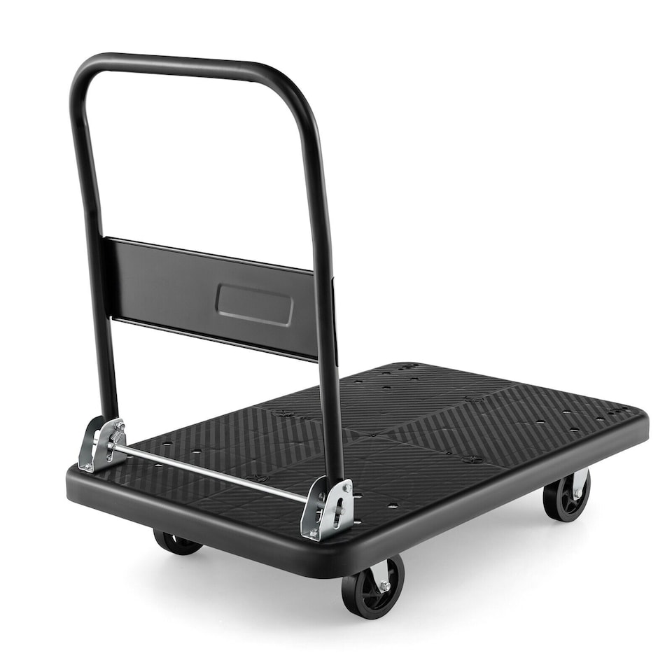 image 1 of Folding Push Cart Dolly Rolling Flatbed Luggage Cart W/ 360° Swivel Wheels 400kg