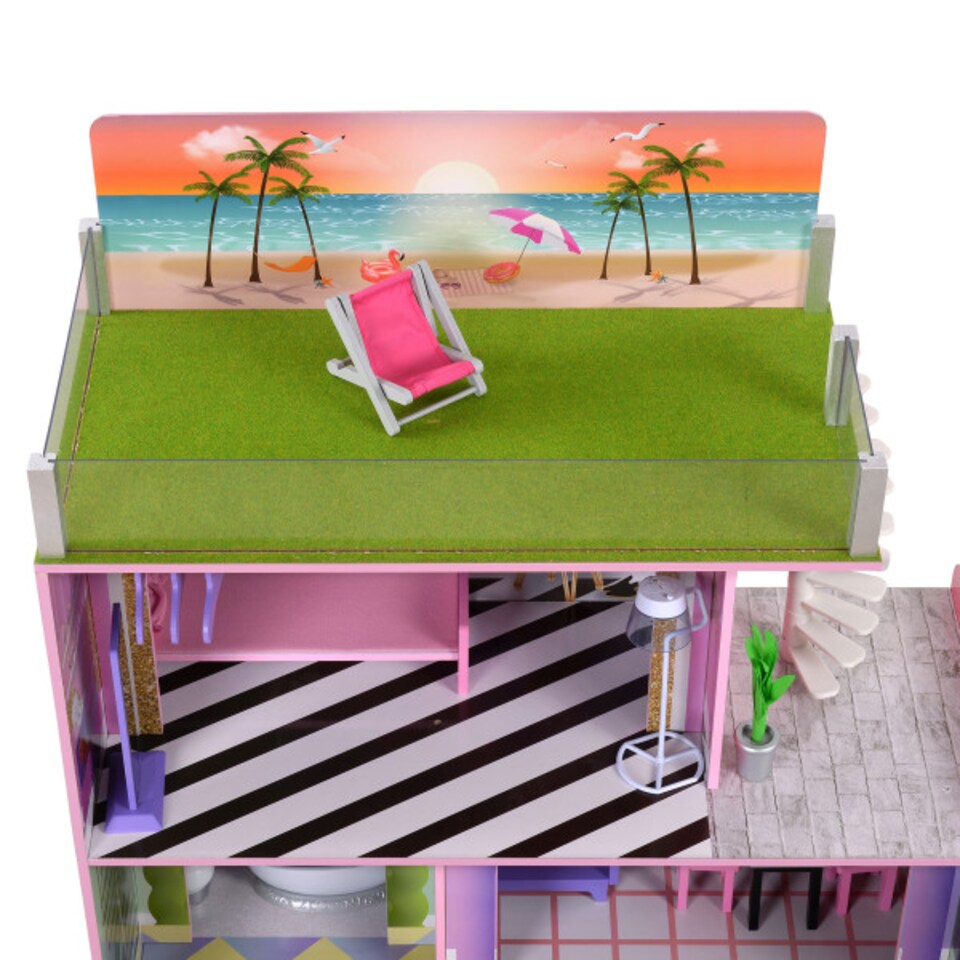 image 1 of Teamson Kids Wooden Dreamland 2 Storey Doll House for 12" Dolls, Dollhouse