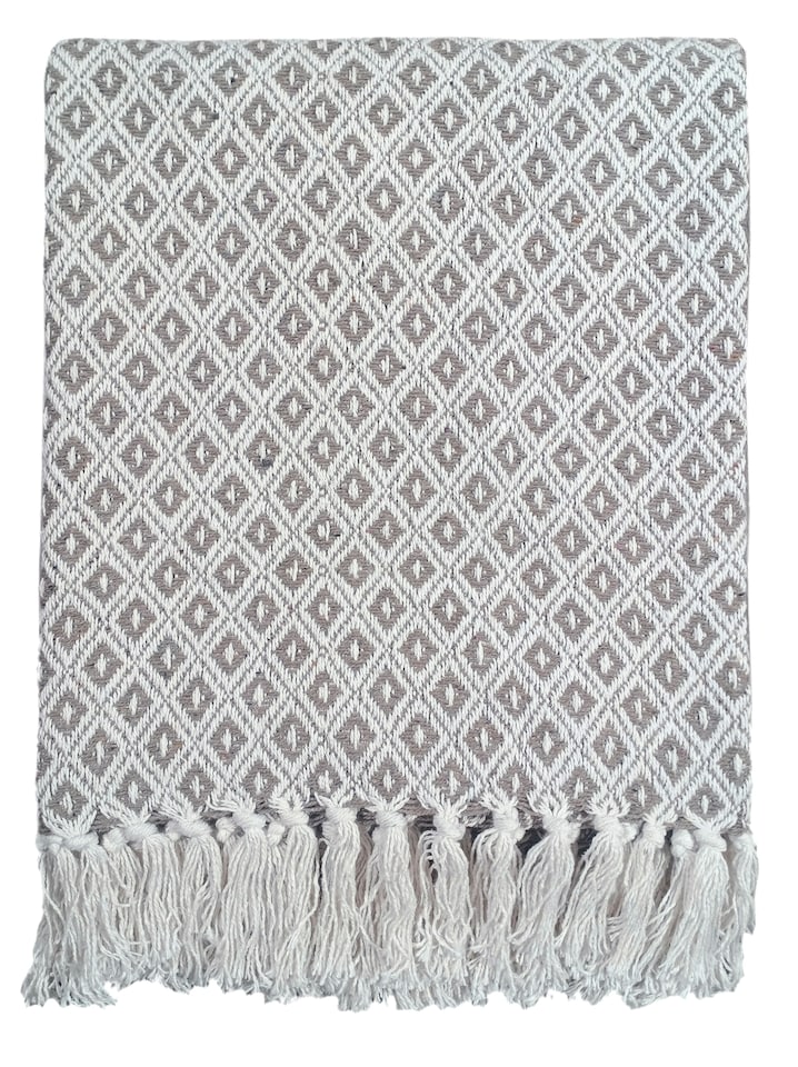 image 1 of Eden Cotton Geometric Throw | Brown | Brown (228x254 cm) | S | 1