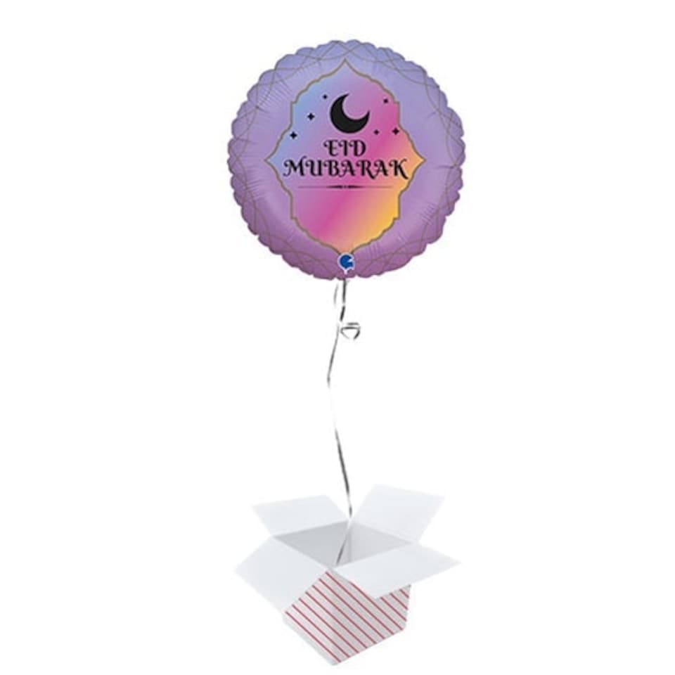 Eid Mubarak Celebration Round Foil Helium Balloon - Inflated Balloon in a Box