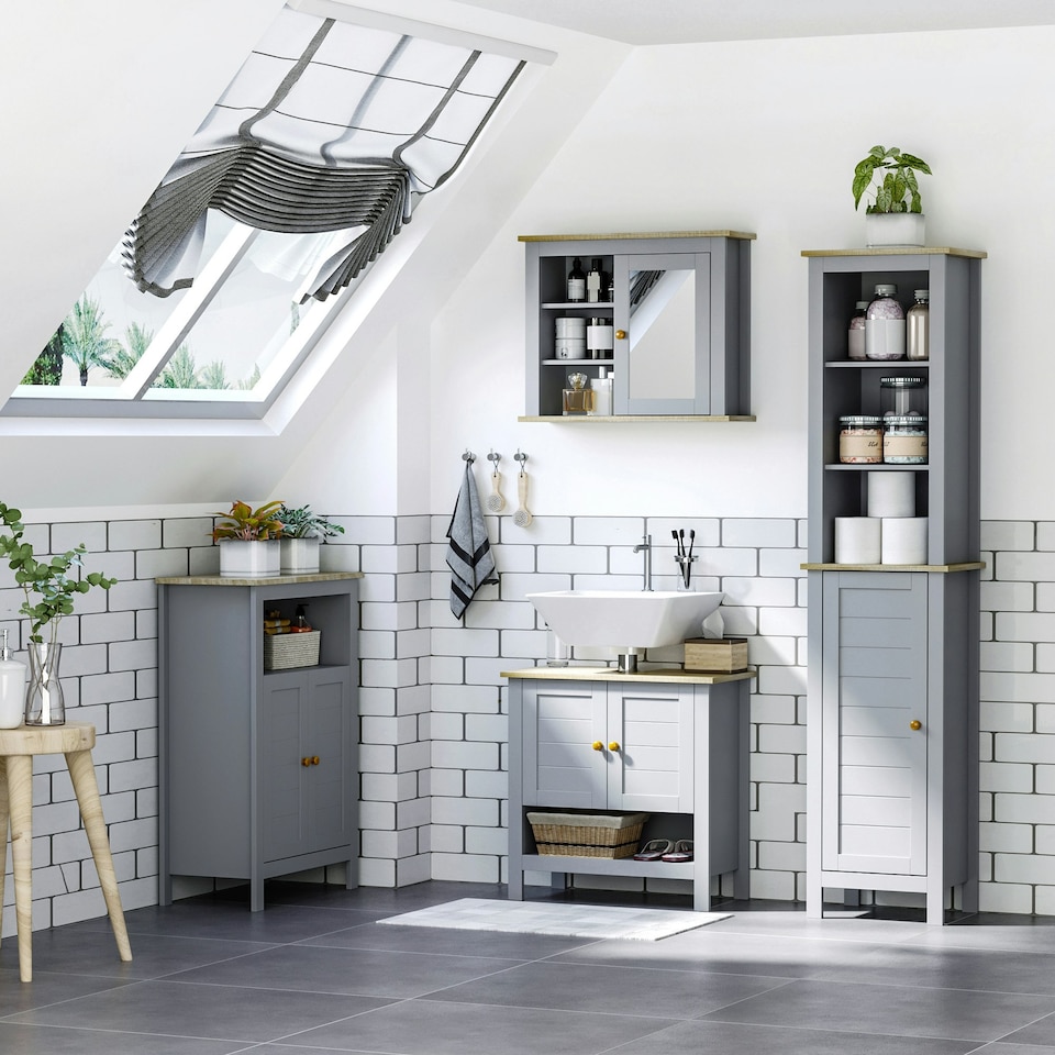 image 1 of kleankin Bathroom Floor Tall Cabinet Storage Unit w/ Cupboard Shelf