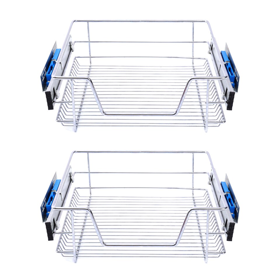 image 1 of Living and Home 2Pcs Metal Sliding Pull Out Wire Basket Organizer For 500mm Cabinet | Silver