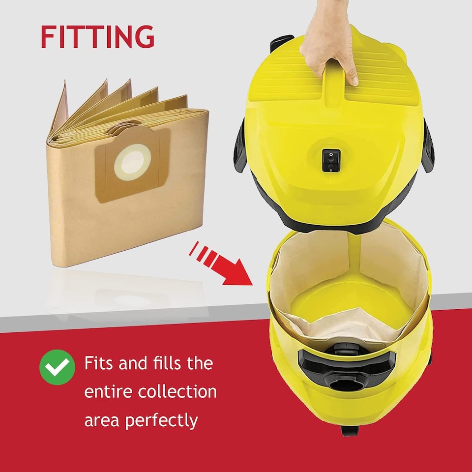 image 1 of SPARES2GO High Filtration Large Bags + Filter Cartridge for Karcher WD3 WD3P MV3 Wet & Dry Vacuum Cleaner (Pack of 10 + Filter)