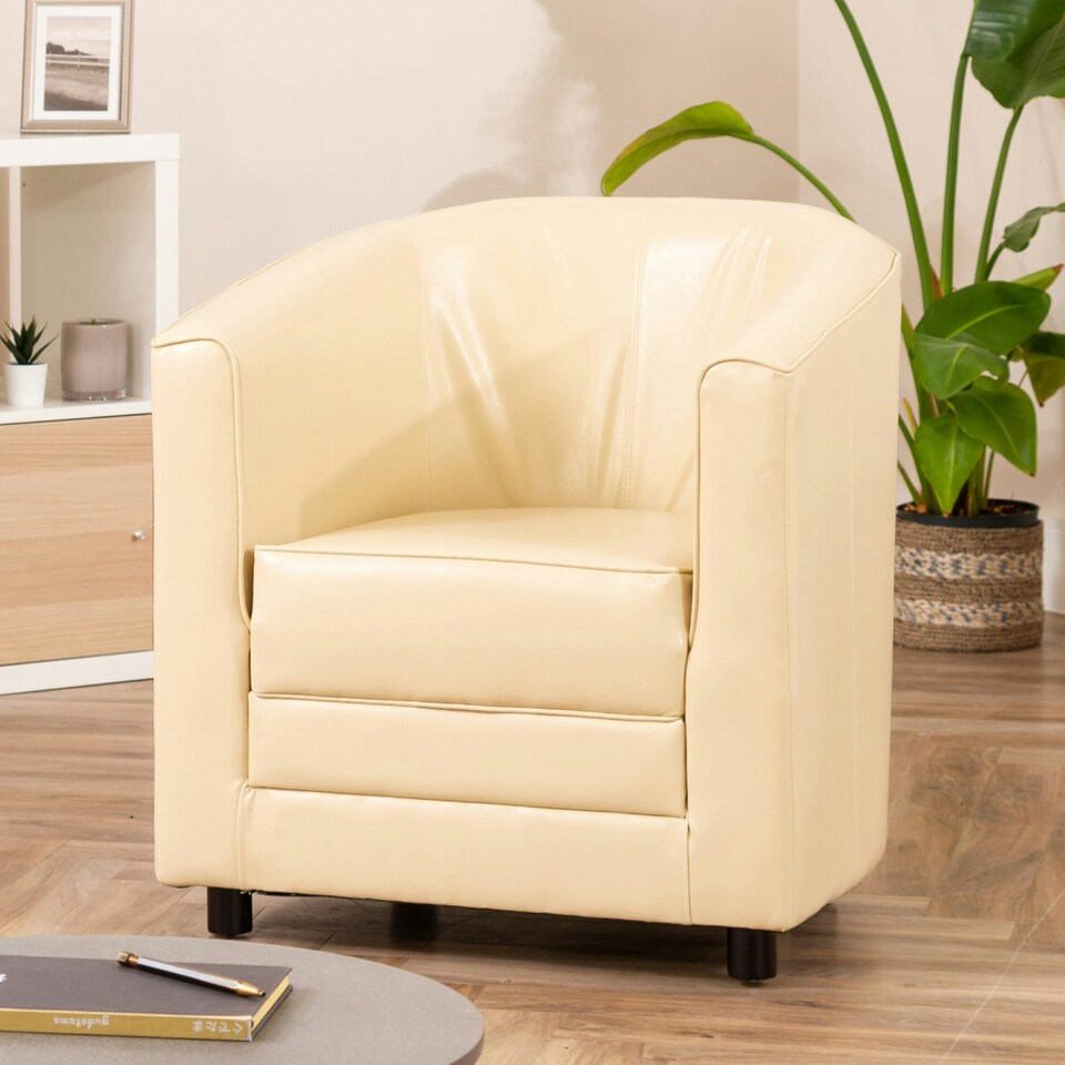 image 1 of Aspen Faux Leather Tub Chair - Cream