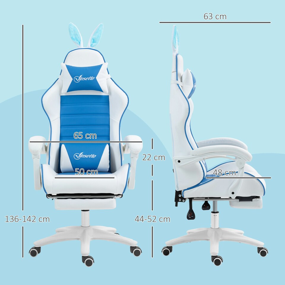 image 1 of Vinsetto Racing Style Gaming Chair with Footrest Removable Rabbit Ears, Yellow