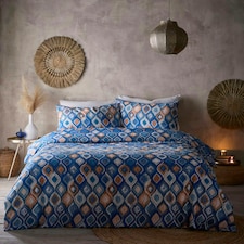 Portfolio Home Tangiers Geometric Soft Easy Care Bed Linen Bedding Duvet Cover Quilt Set With Pillow Case Blue | Double