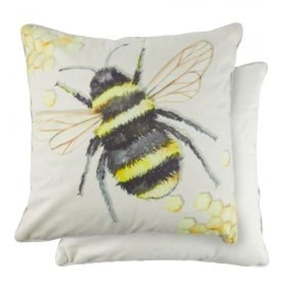 image 1 of Animal Watercolour Printed Cushion 43cm x 43cm Bumble Bee Grey | Grey