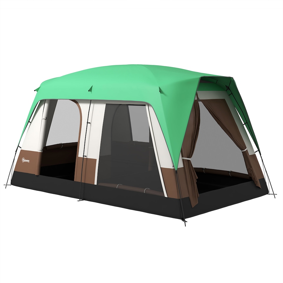 image 1 of Outsunny Camping Tent with 3000mm Waterproof Rainfly & Screen Panels, Green