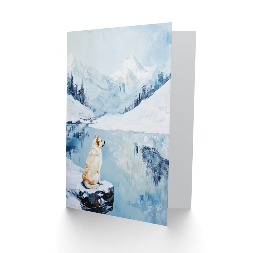 image 1 of Husky In Snowy Mountain Lake Landscape Dog Lover Birthday Greeting Card
