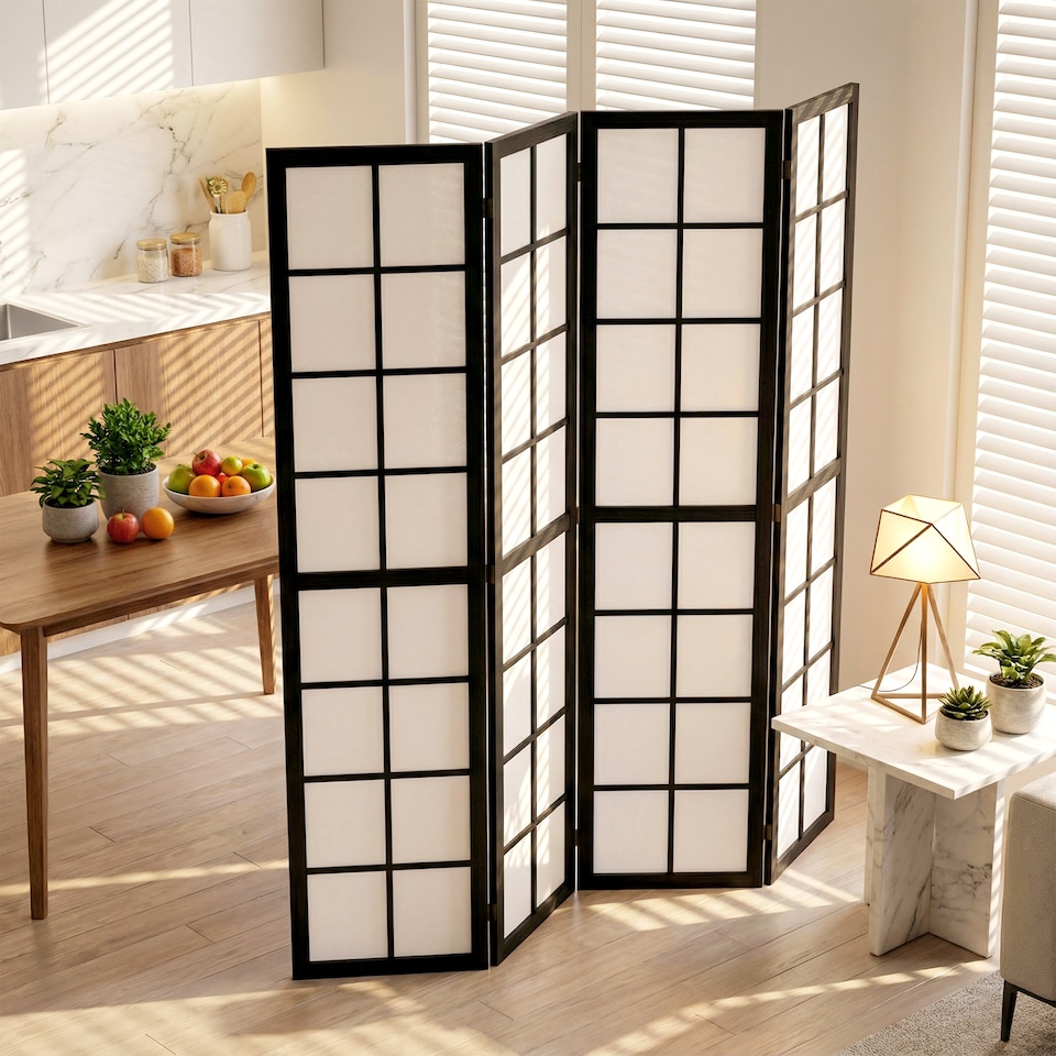 image 1 of HOMCOM Indoor Room Partition, 4 Panel Folding Room Divider, Black