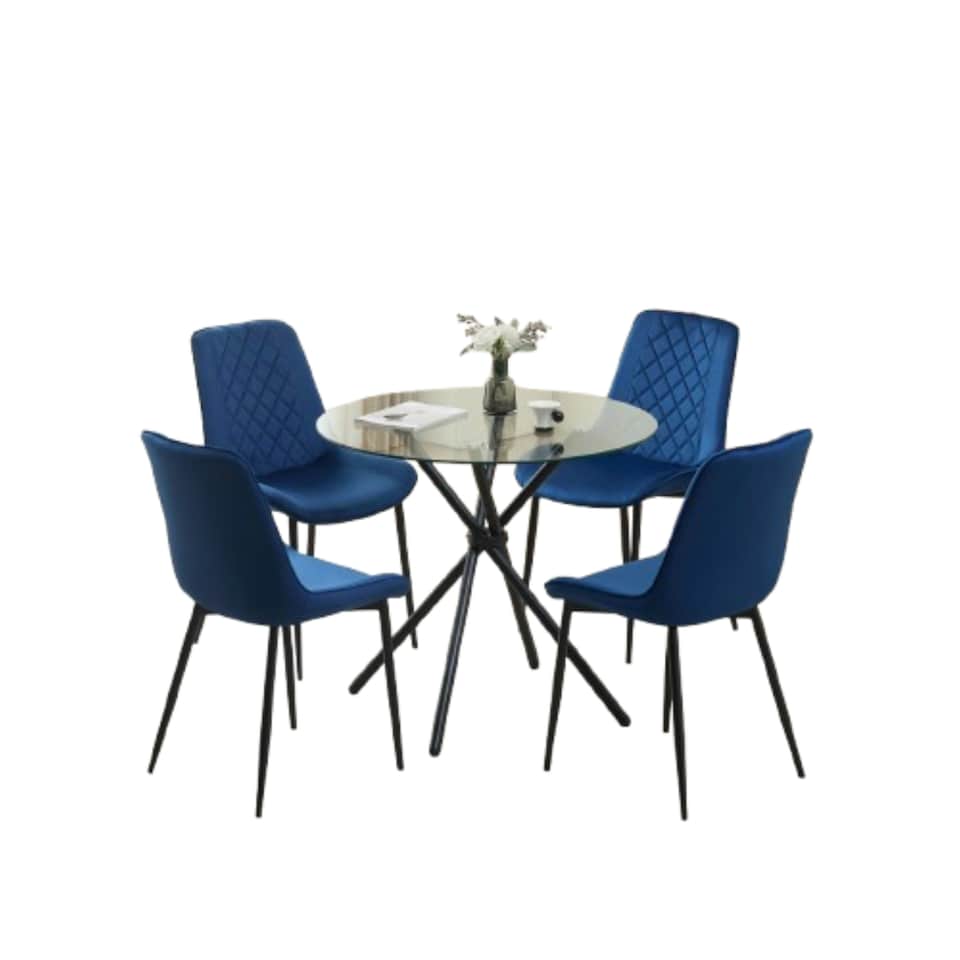image 1 of New York Dining Table with 4 Amelia Velvet Chairs | Blue | 5