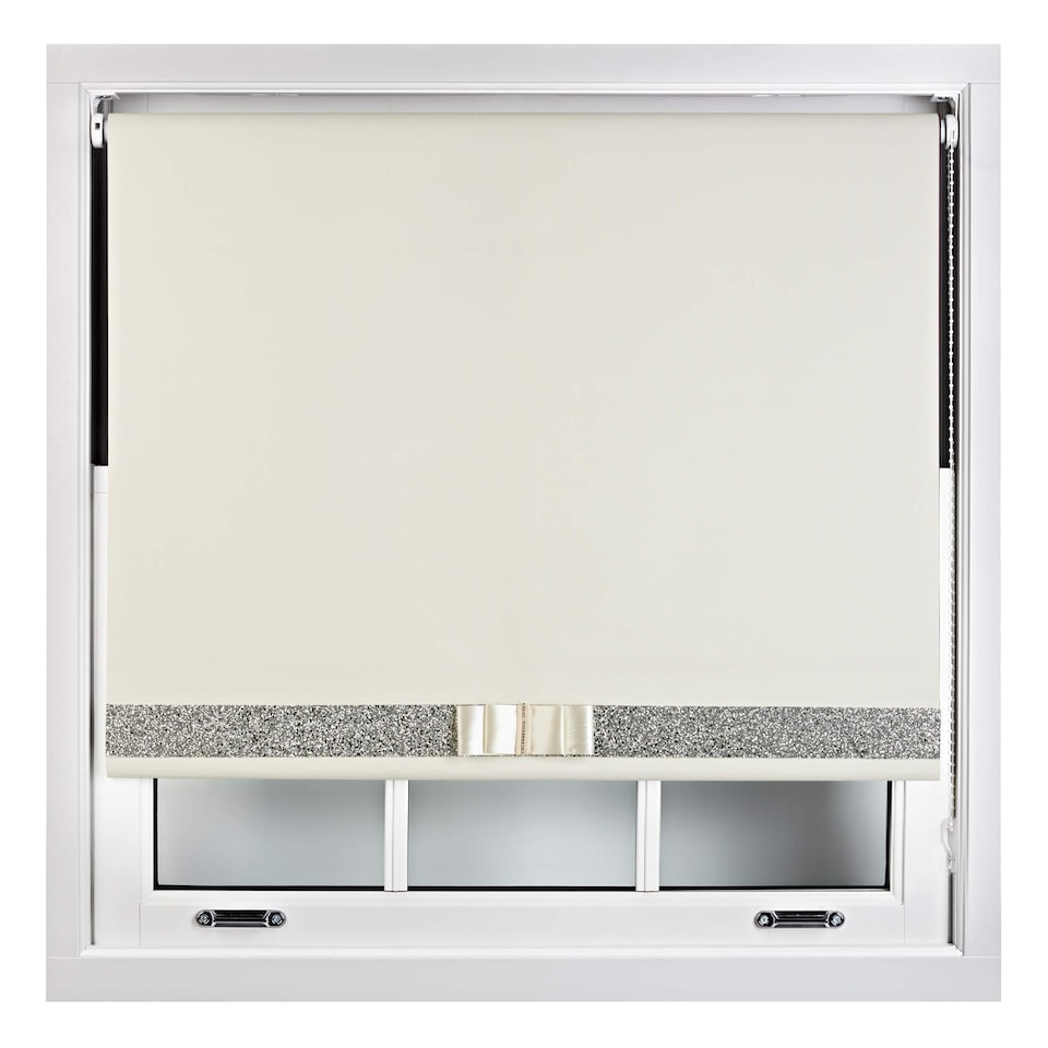 image 1 of FURNISHED Blackout Roller Blind with Gold Glitter Trim and Cream Bow Cut to Size | Cream | Cream | (W) 180cm x (L) 210cm