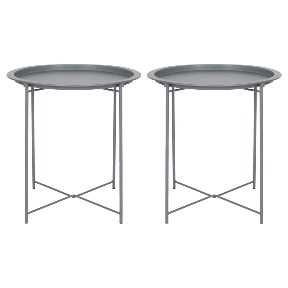 image 1 of Harbour Housewares Round Steel Tray Tables - Matt Grey - Pack of 2