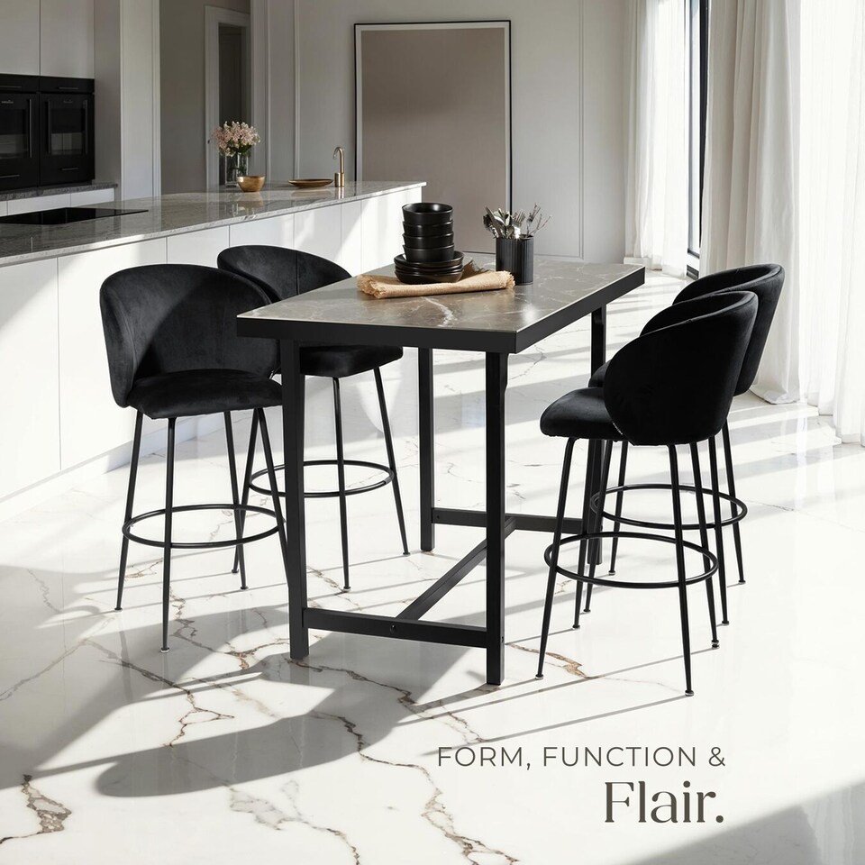 image 1 of Bar Stool Luana - with backrest, velvet look and padded | Black | black/black | 60 x 51 x 106 cm | 2