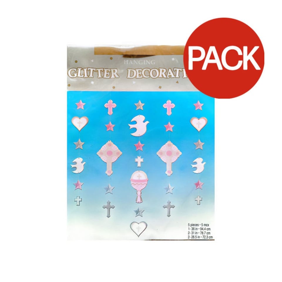 Amscan Glitter Hanging Decoration (Pack of 5) - Pink/Silver - One Size