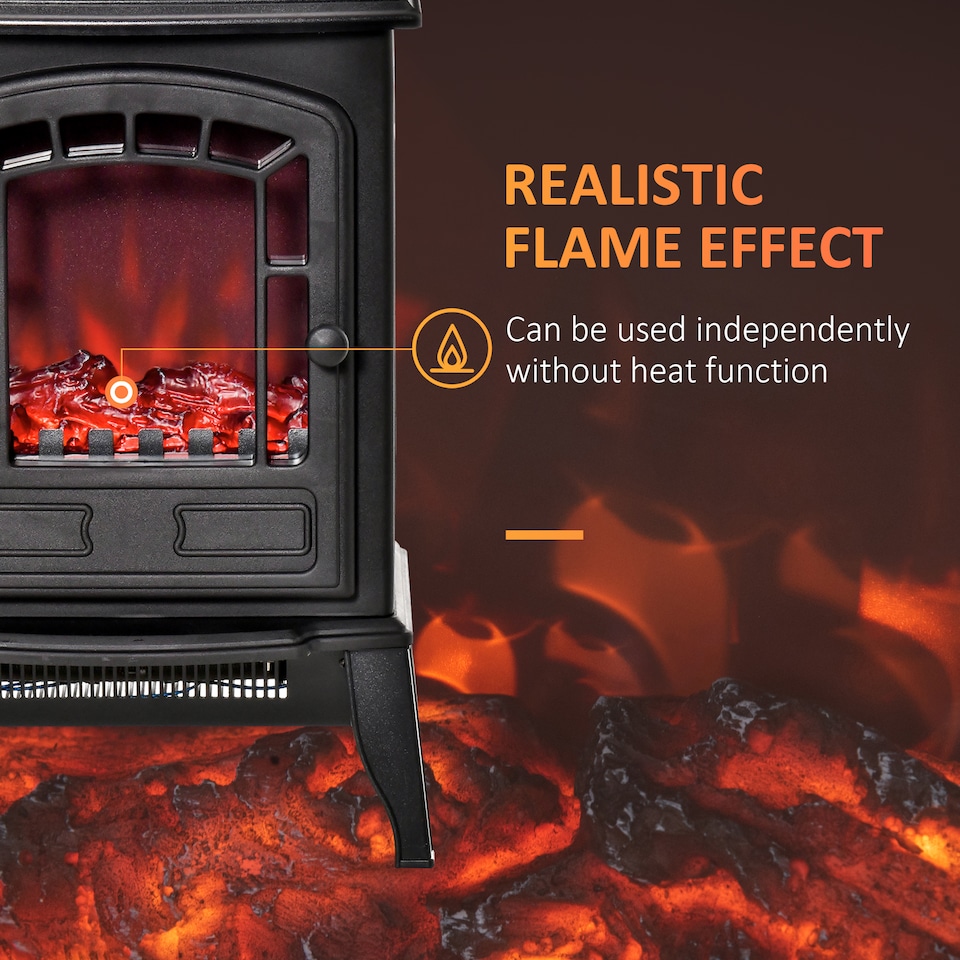 image 1 of HOMCOM Freestanding Electric Fireplace Heater W/ Realistic Flame Effect Black | Black