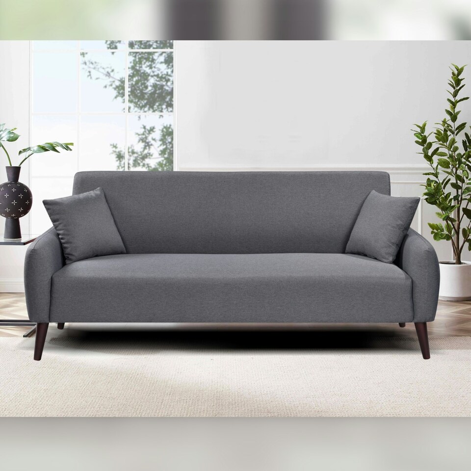 image 1 of Grey Linen Fabric 3 Seat Sofa
