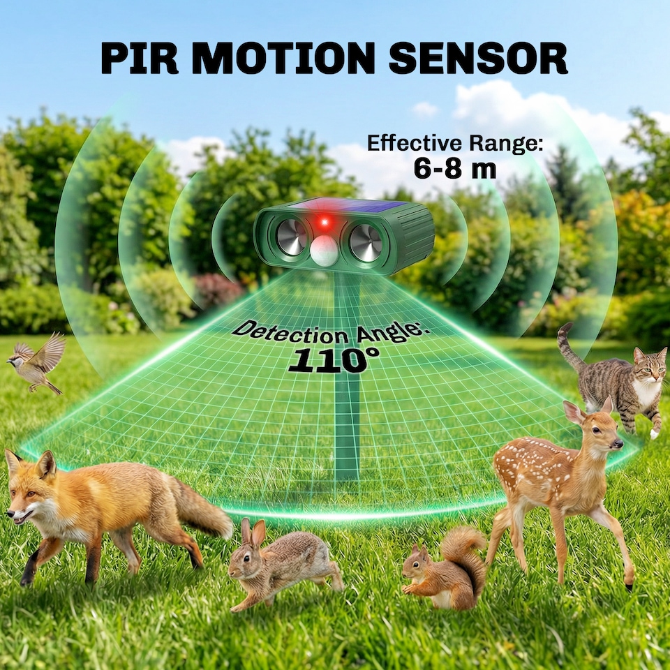 image 1 of Outsunny Cat Repellent for Gardens, Solar Ultrasonic PIR Fox Cat Deterrent | Green | Green | 14 x 9.2 x 37 cm