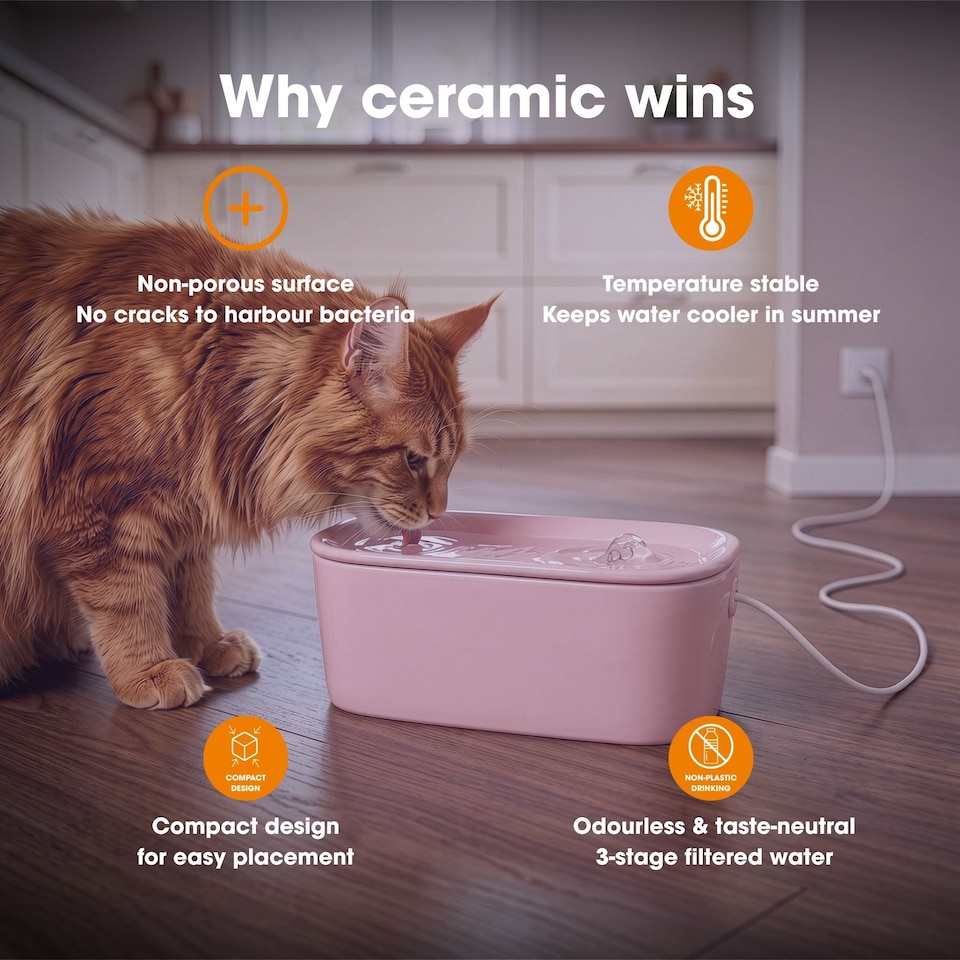 image 1 of Cat Mate Ceramic Pet Water Fountain 800ml Pink