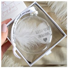 In Memory of With You Always Feather Round Bauble Gift Boxed. Memorial