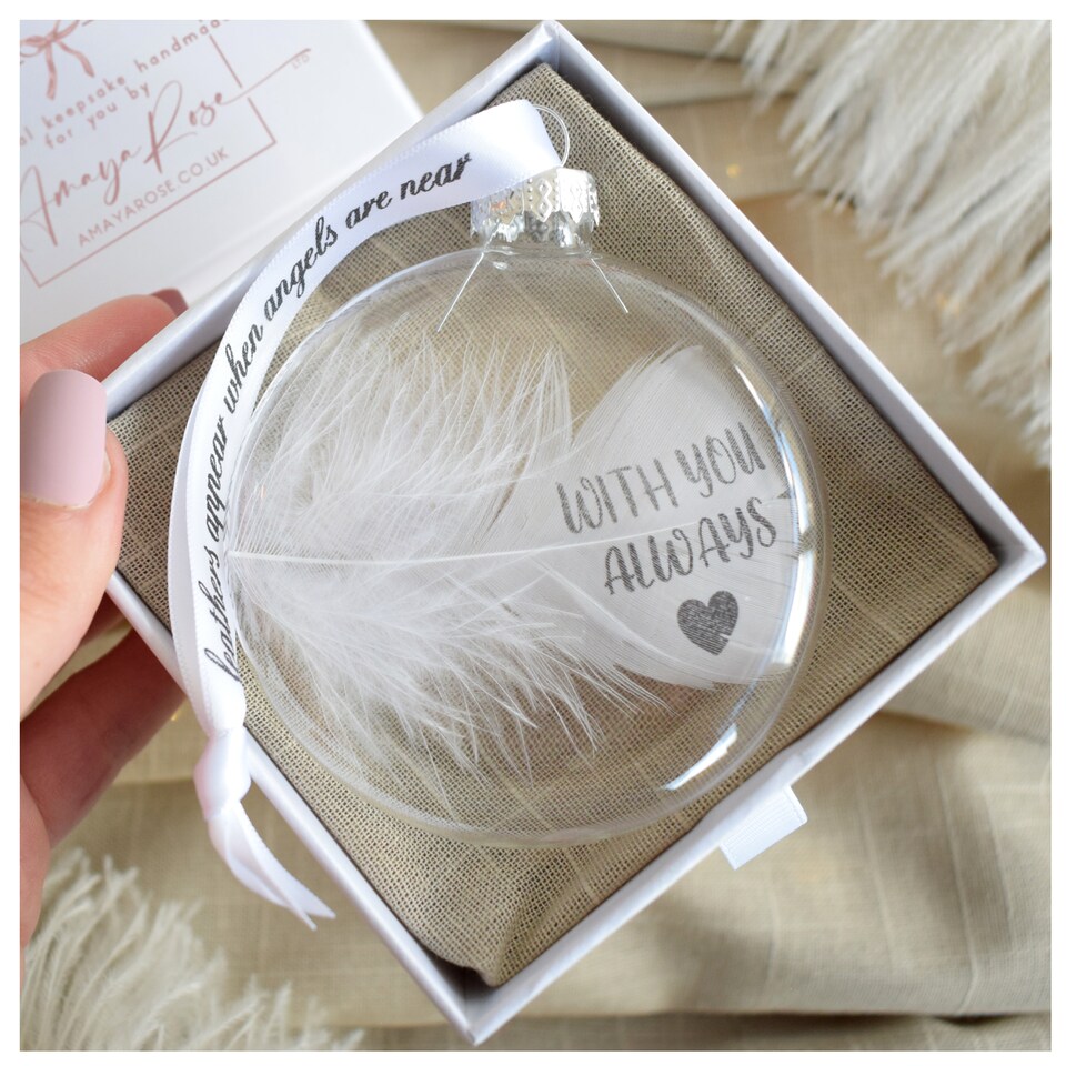 image 1 of In Memory of With You Always Feather Round Bauble Gift Boxed. Memorial
