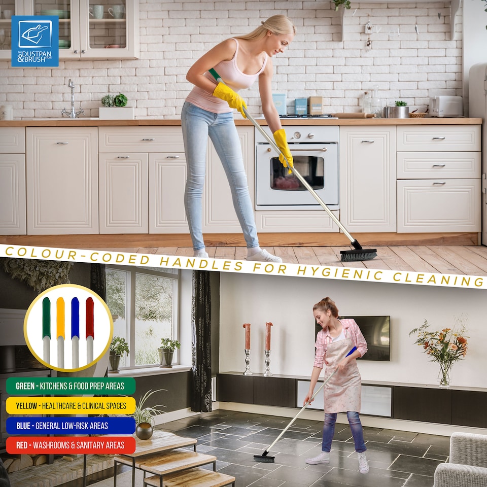 image 1 of Colour-Coded Angled Grout Brush with Handle 180° Swivel Tile & Corner Scrubber