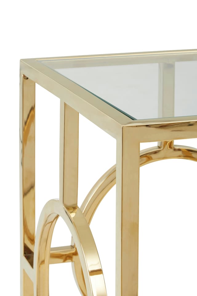 image 1 of Interiors by Premier Luxe Gold Polished Side Table, Square Bedside Table With Tempered Glass Top, Small Metal Table For Decor | Gold