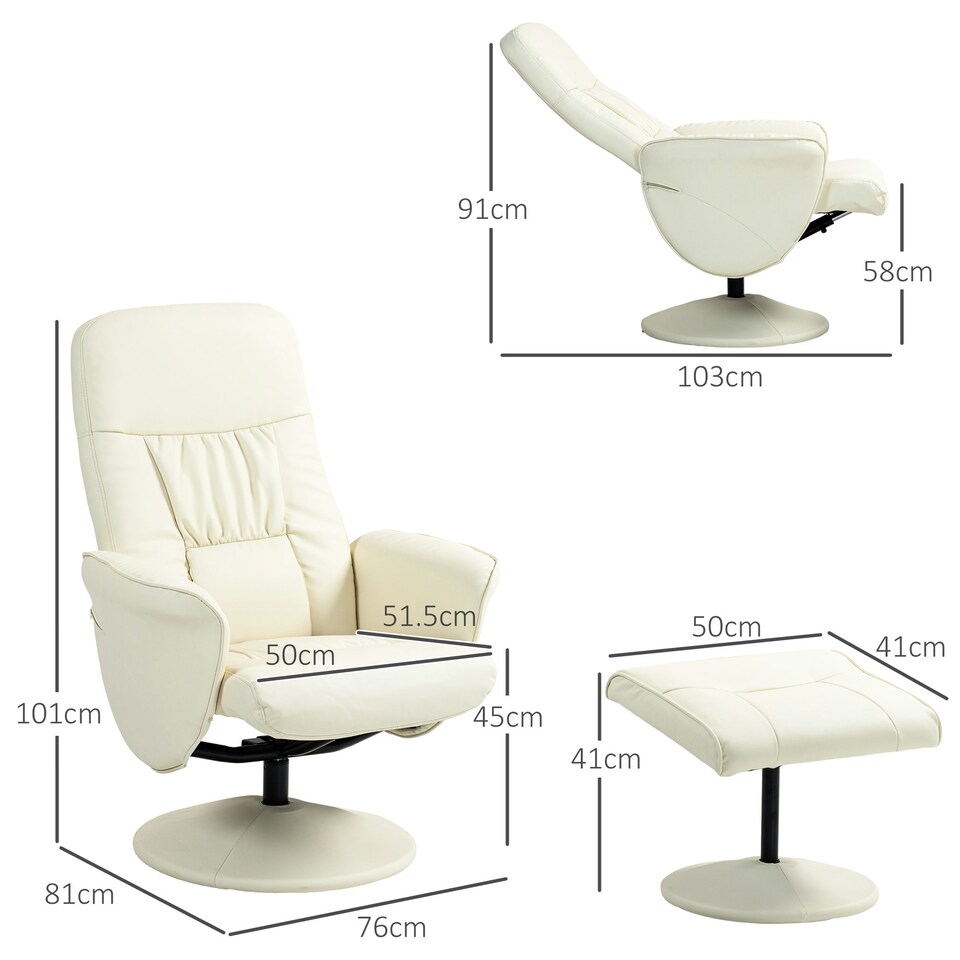 image 1 of HOMCOM PU Leather Armchair and Footrest Swivel Recliner Cream White