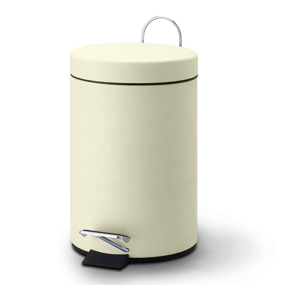 image 1 of Small Stainless Steel 3 Ltr Pedal Bin Kitchen Bathroom Toilet Rubbish, Cream | Cream