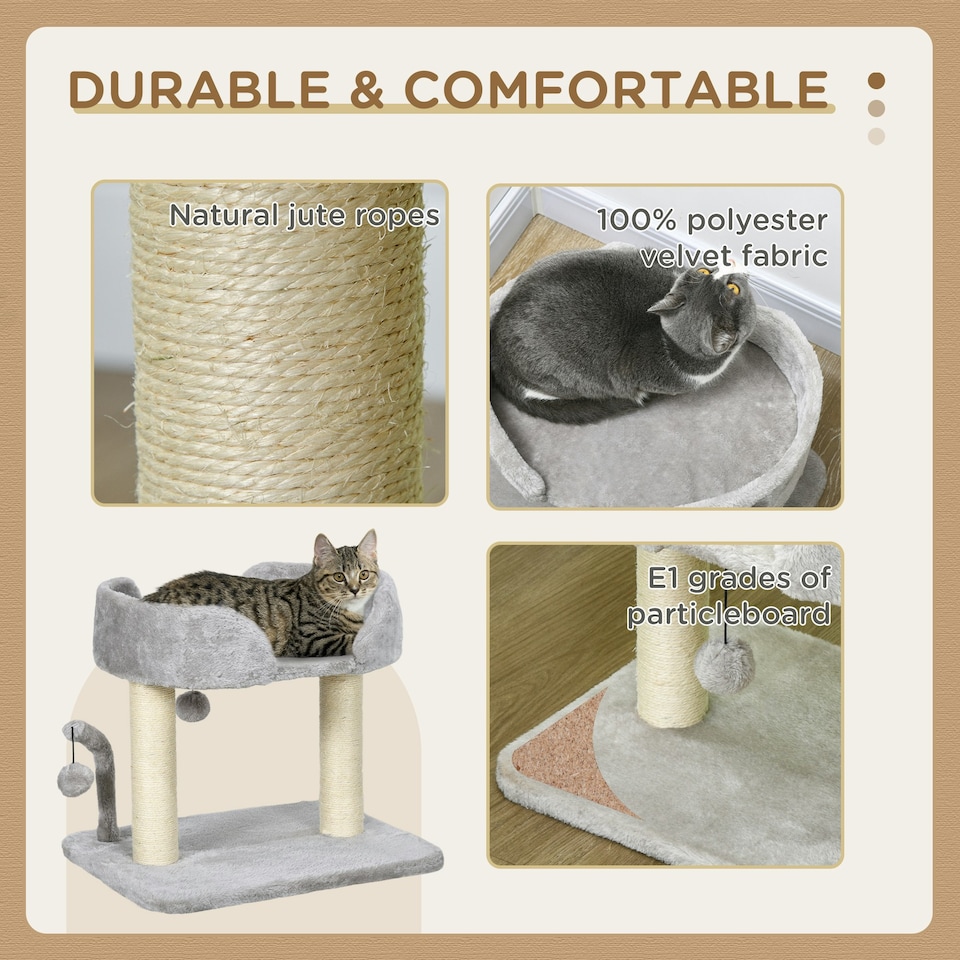 image 1 of PawHut Cat Tree Tower Scratcher with Bed for Indoor Cats, Light Grey