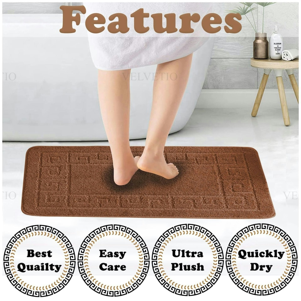image 1 of VELVETIO Greek Bath Mat & Pedestal Mat Water Absorbent Non Slip Toilet Rugs Brown | Terracotta