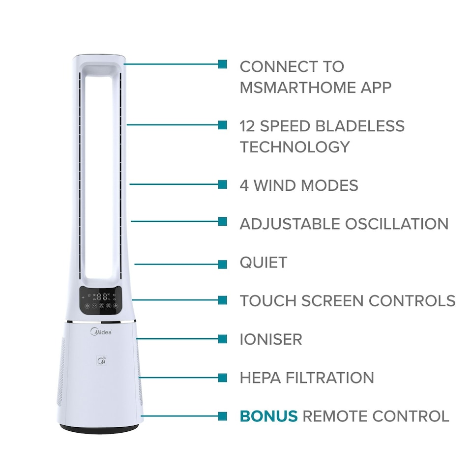 image 1 of Midea SmartAir Cool + Purify Bladeless Fan with Free MSmartHome App - 36"