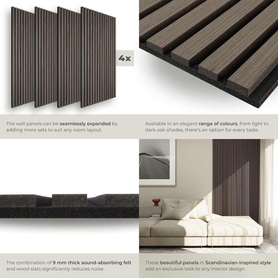 image 1 of Acoustic Wall Panels Sonic Wall II with Real Wood Veneer and Sound-Absorbing Felt | Grey | oak gray | 110 x 50 x 1.8 cm | 4