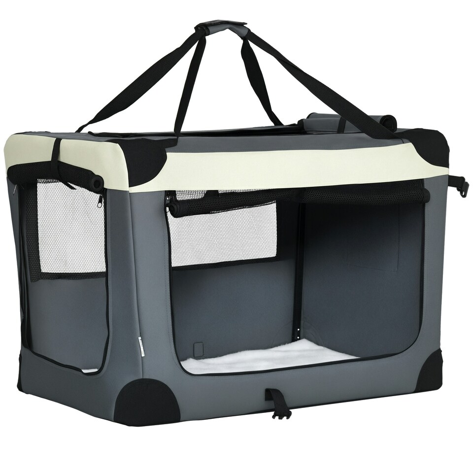 image 1 of PawHut 81cm Foldable Pet Carrier Bag Soft Travel Dog Crate for Medium Dogs Grey
