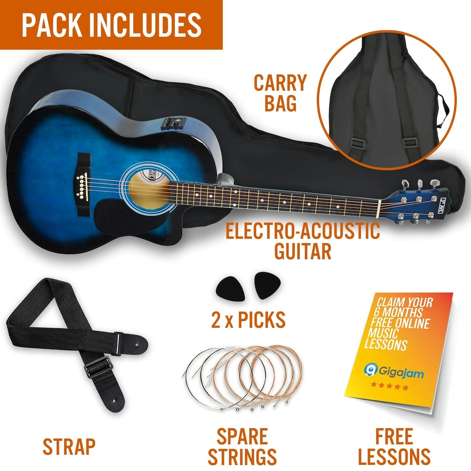 image 1 of 3rd Avenue Full Size Cutaway Electro Acoustic Guitar Pack Brown