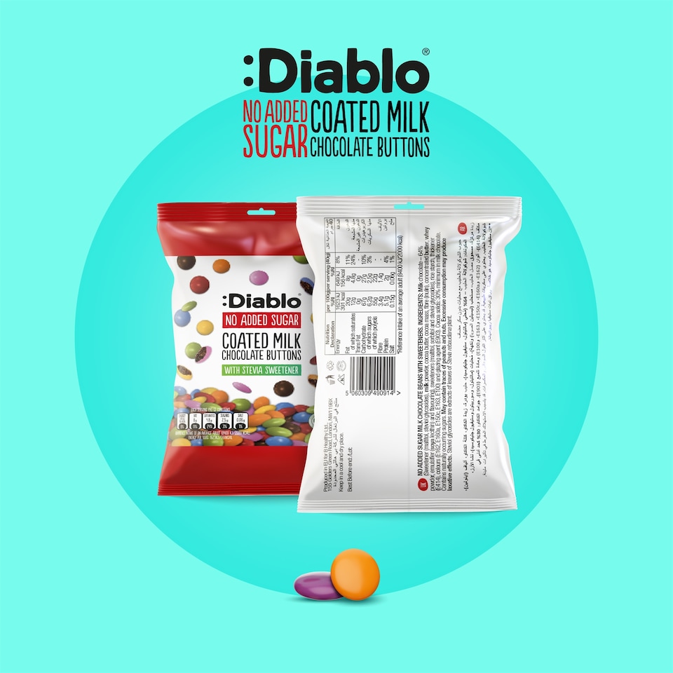 image 1 of Diablo No Added Sugar Milk Chocolate Buttons 40g 3 Pack