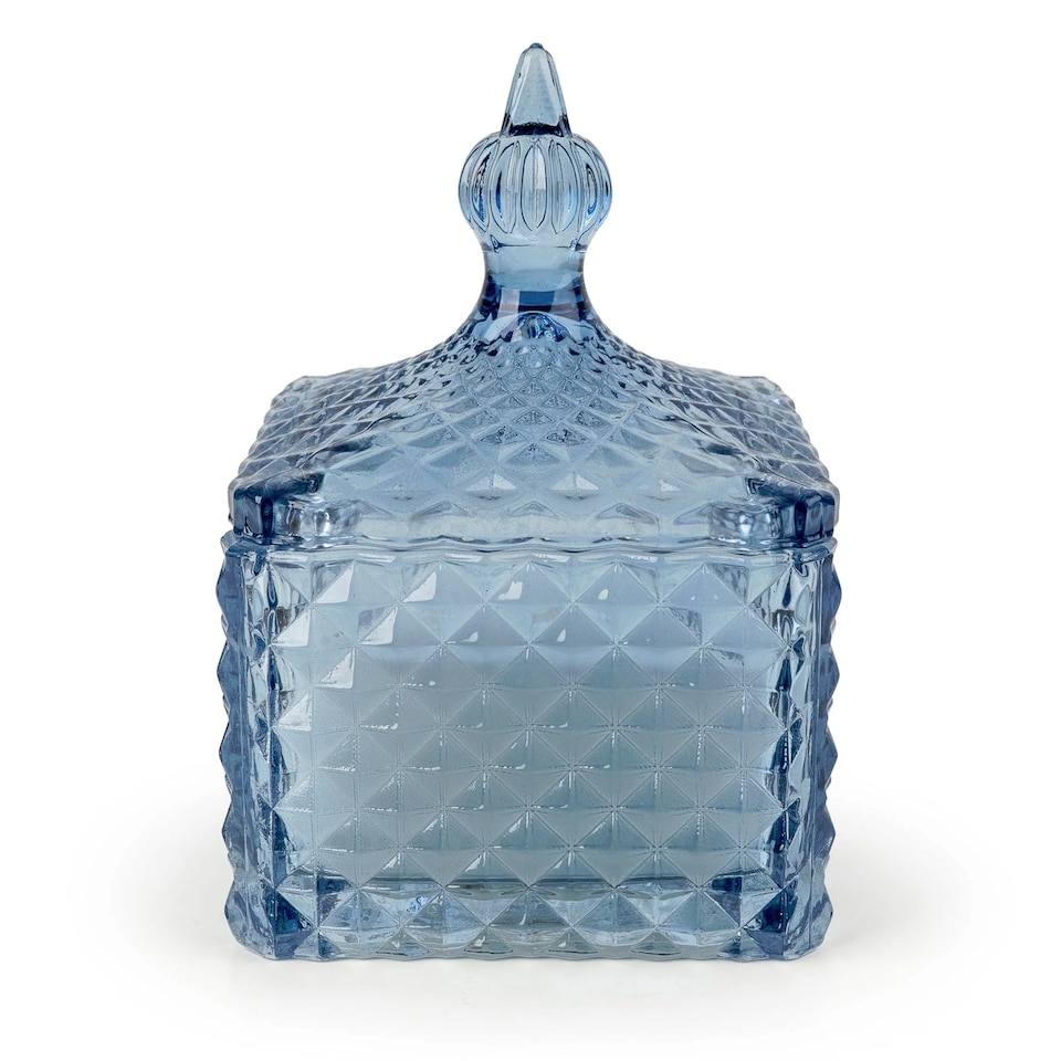 image 1 of Square Embossed Candle Jar Tianshui Blue