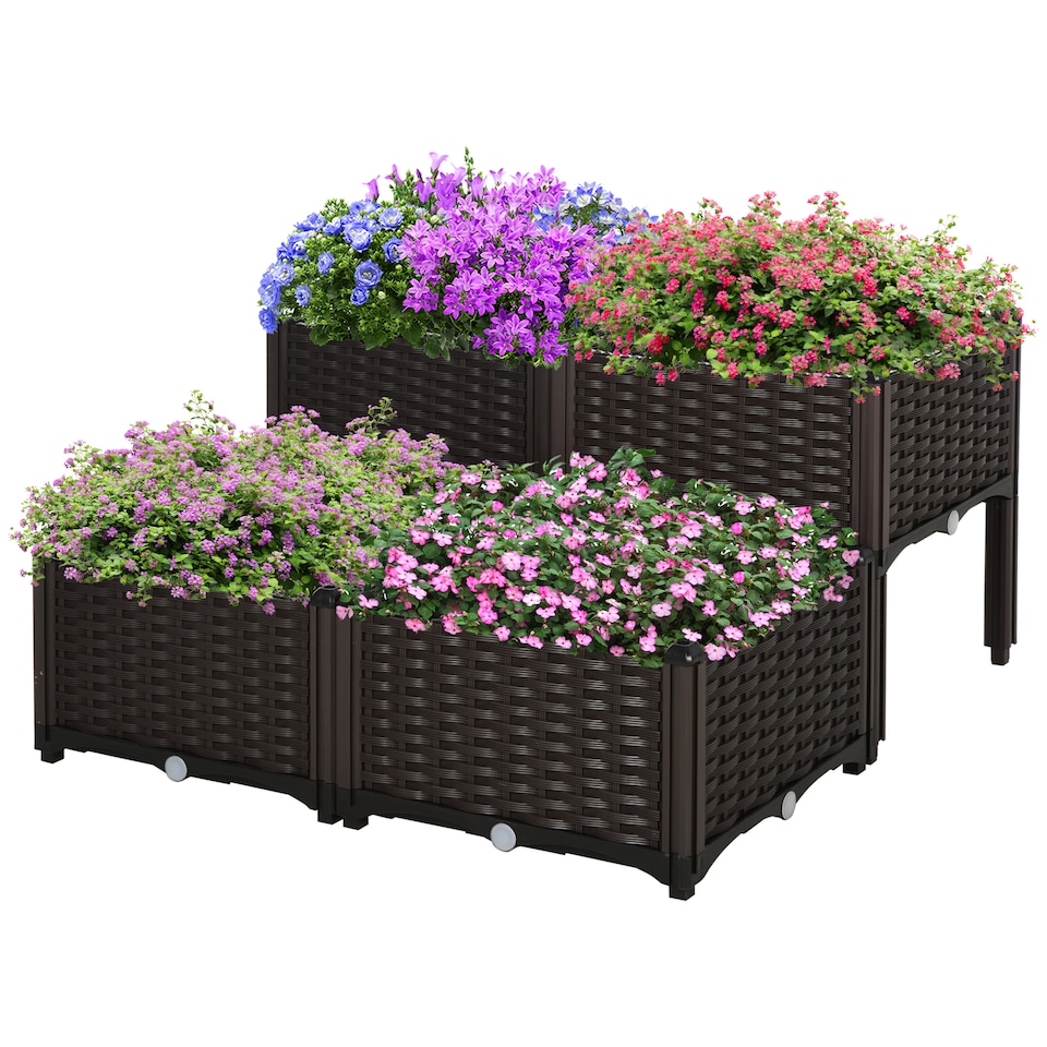 image 1 of Outsunny 4-piece Elevated Flower Bed Vegetable Herb Planter Plastic