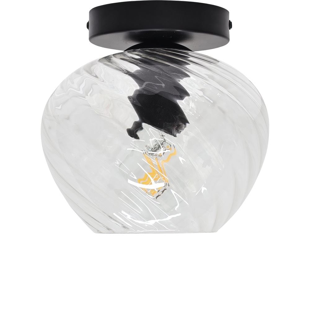 First Choice Lighting Bradson - Clear Swirl Glass Black Ceiling Light Fitting