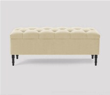 180cm Swiss Chesterfield Ottoman Storage Bench- Plush Velvet Shoe Bench - Cream Upholstery Footstool with Storage