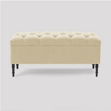 180cm Swiss Chesterfield Ottoman Storage Bench- Plush Velvet Shoe Bench - Cream Upholstery Footstool with Storage
