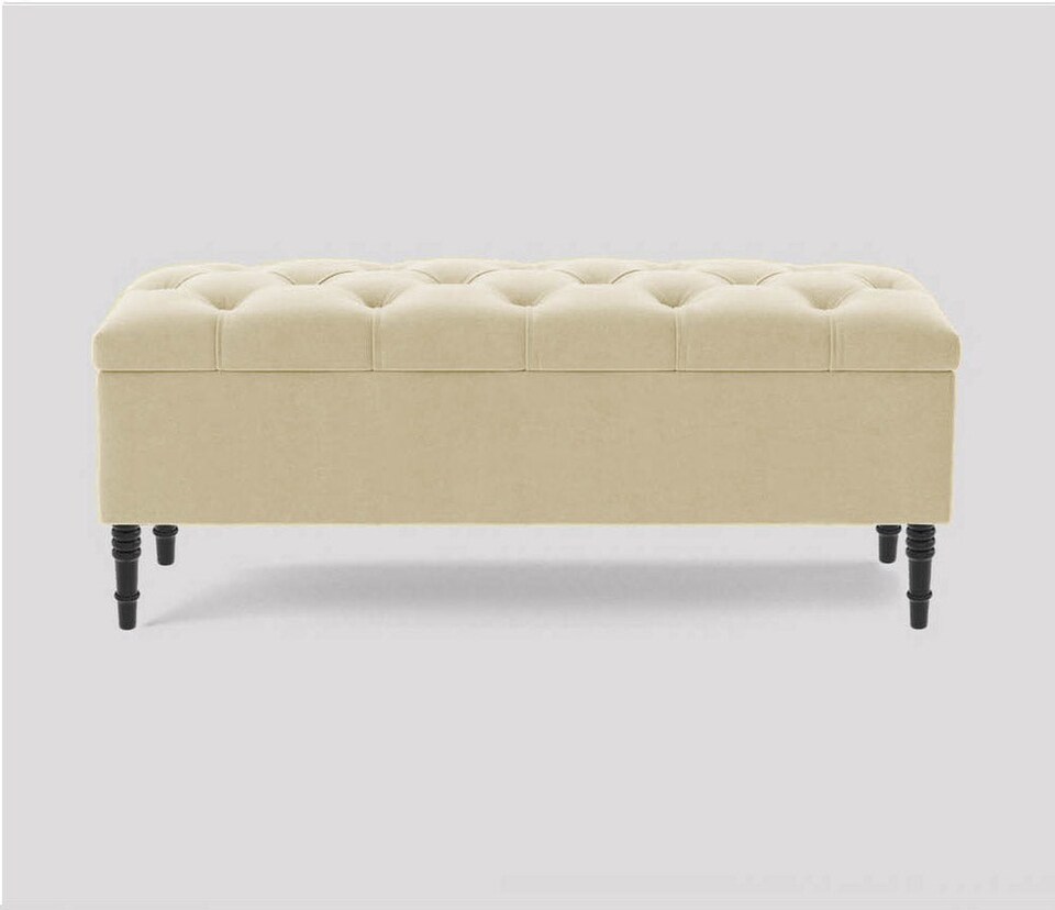 image 1 of 180cm Swiss Chesterfield Ottoman Storage Bench- Plush Velvet Shoe Bench - Cream Upholstery Footstool with Storage