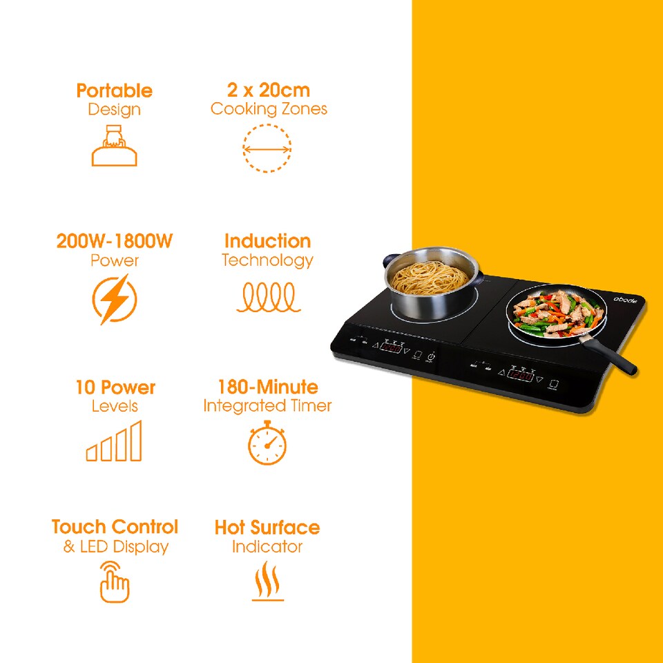 image 1 of Abode Portable Induction Hob Double Digital with Touch Control 2800W AINDH2003