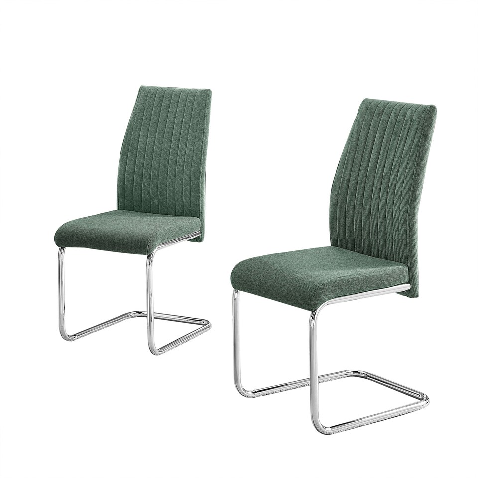image 1 of Furniturebox Lorenzo 2x Green Fabric Silver Leg Dining Chair