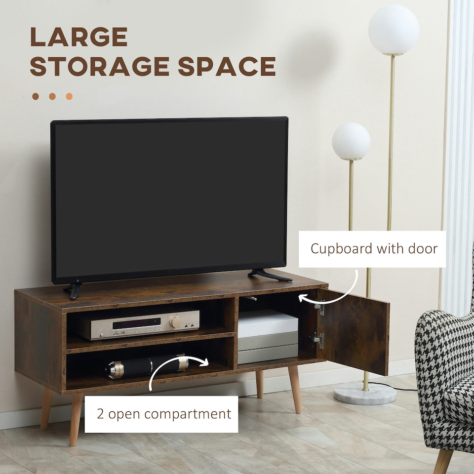 image 1 of HOMCOM TV Unit Cabinet for TVs up to 55Inches with Cupboard Shelves, Brown