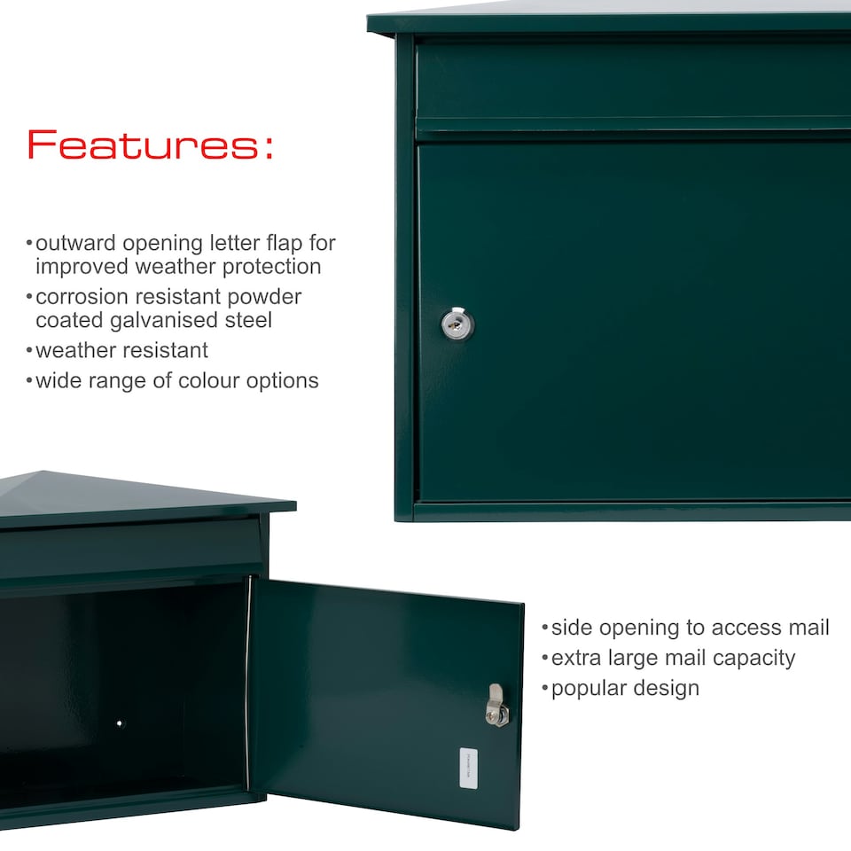 image 1 of Burg-Wachter Mersey Large Wall Mounted Galvanised Steel Post Box - 36x35x20cm Green