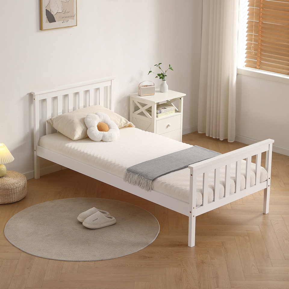 image 1 of 3ft Single Wooden Bed Frame In White