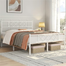 Yaheetech 190 cm L × 135 cm W Simple Metal Bed Frame White