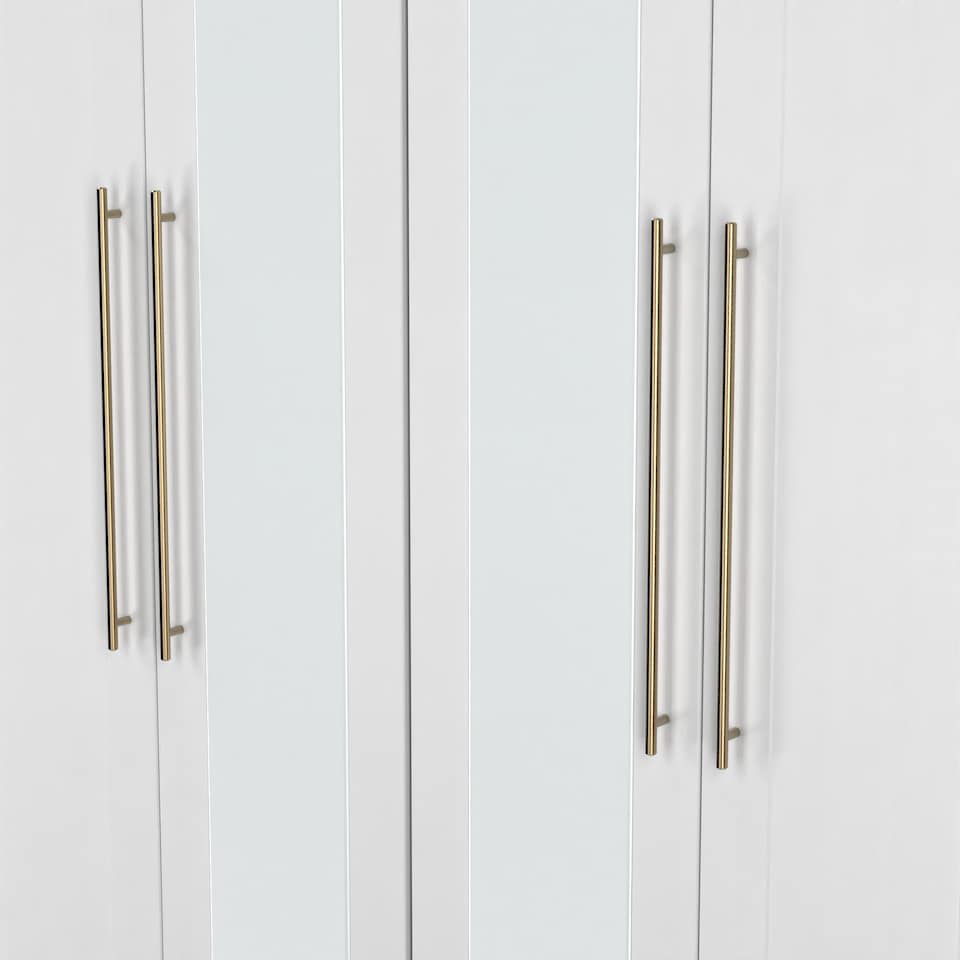 image 1 of Helmsley Tall 4 Door Twin Mirror Wardrobe in White Ash (Ready Assembled) | White | White Ash