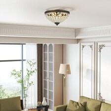 HOMCOM Crystal Chandelier Ceiling Light with 168 Octagonal Beads, Vintage 2-Light Flush Mount Ceiling Light for Living Room, Bedroom, Hallway, Dining Room, Black | Black
